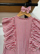 Vestido Isabeli Listrado Vermelho 100% Algodão