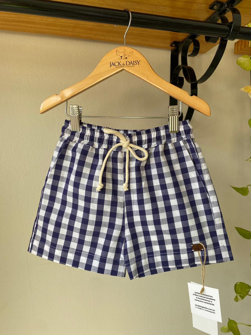 Short Thomas Xadrez Azul 100% Algodão