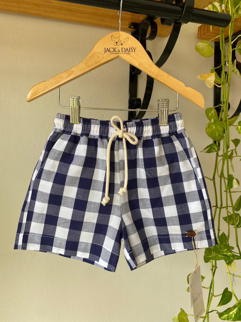 Short Thomas Xadrez Azul Grande 100% Algodão