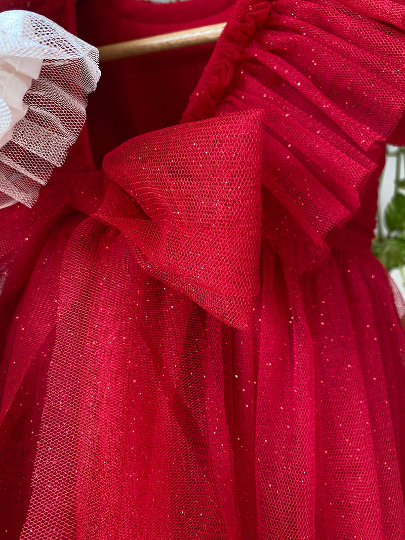 Vestido Anastácia Tule Vermelho com Brilho