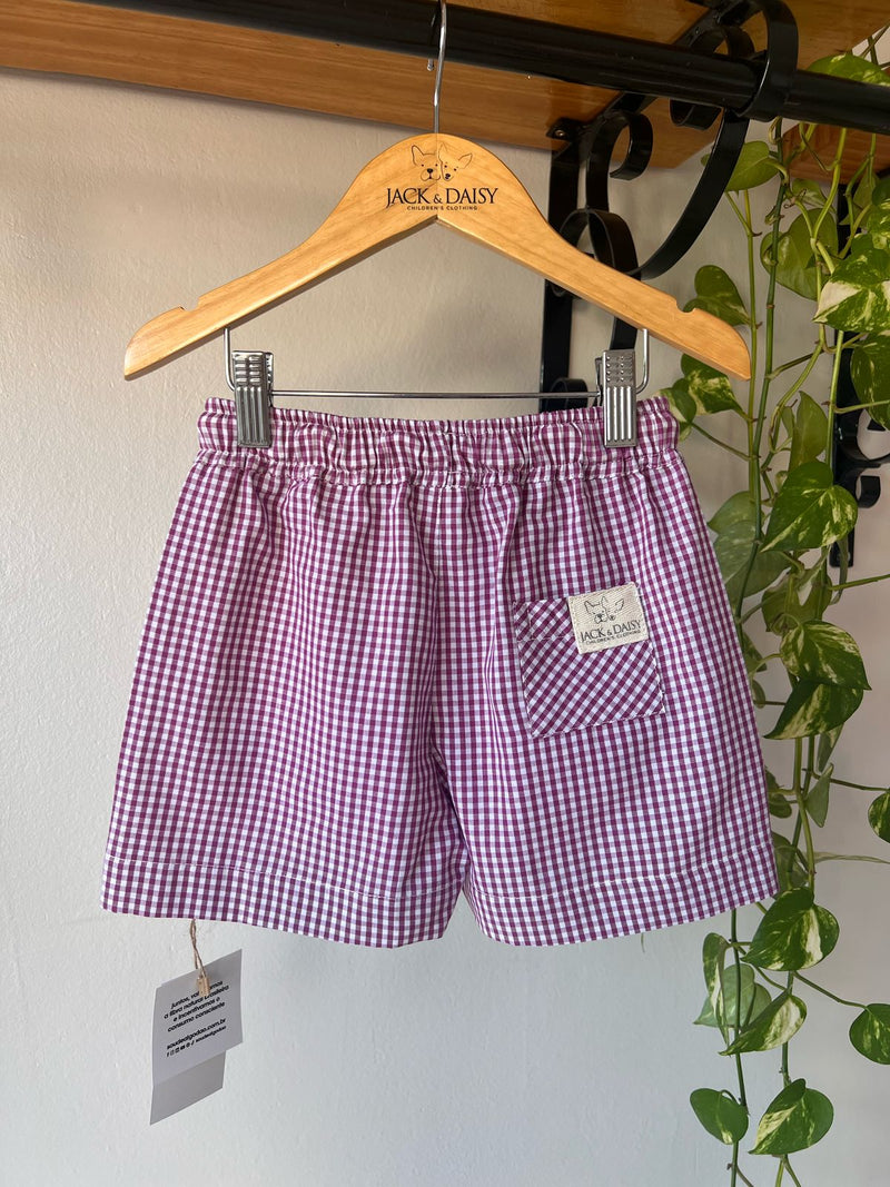 Short Thomas Vichy Roxo 100% Algodão - Coleção Raízes