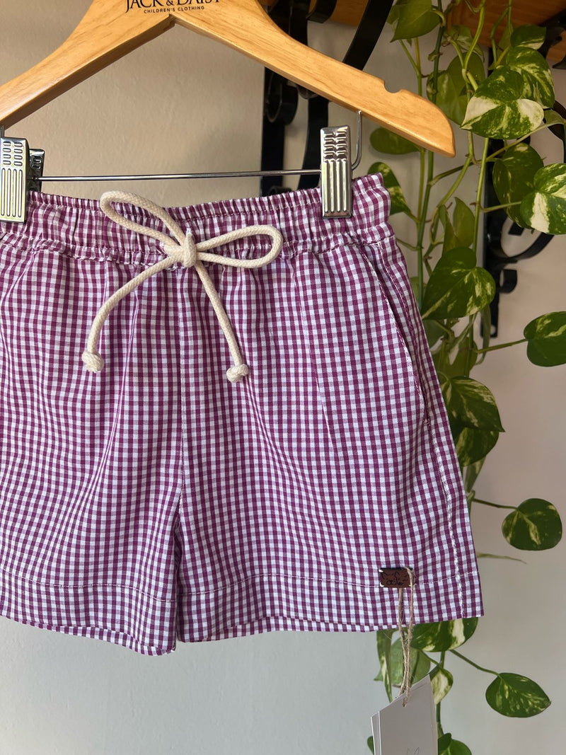 Short Thomas Vichy Roxo 100% Algodão - Coleção Raízes