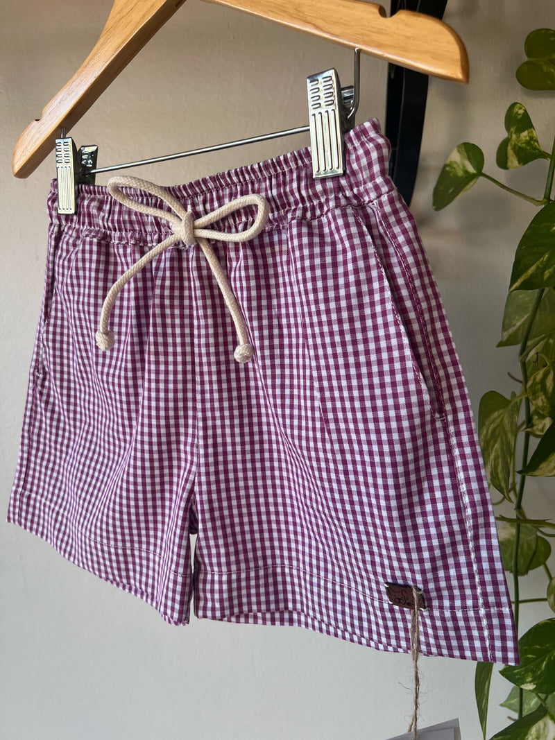 Short Thomas Vichy Roxo 100% Algodão - Coleção Raízes
