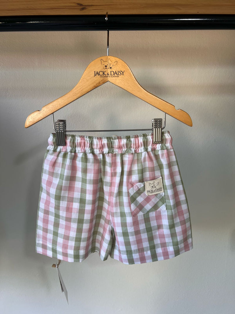 Short Thomas Xadrez Rose/ Verde Oliva 100% Algodão
