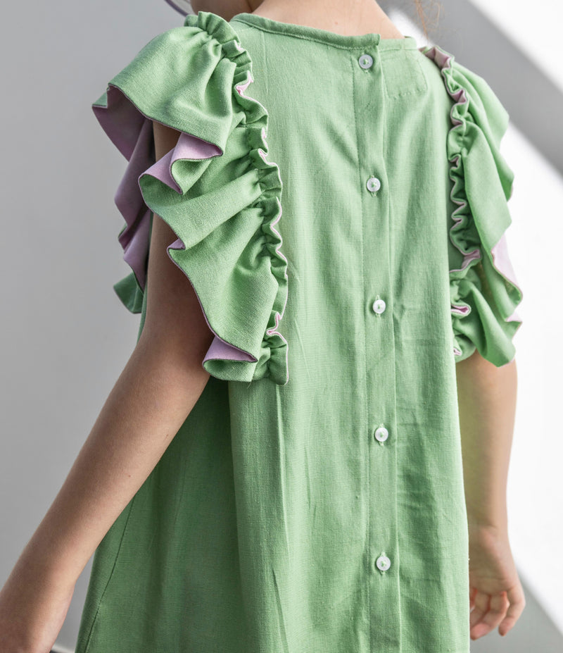 Vestido  "Flor do Caminho" Linho Verde - Nas Trilhas do Herói