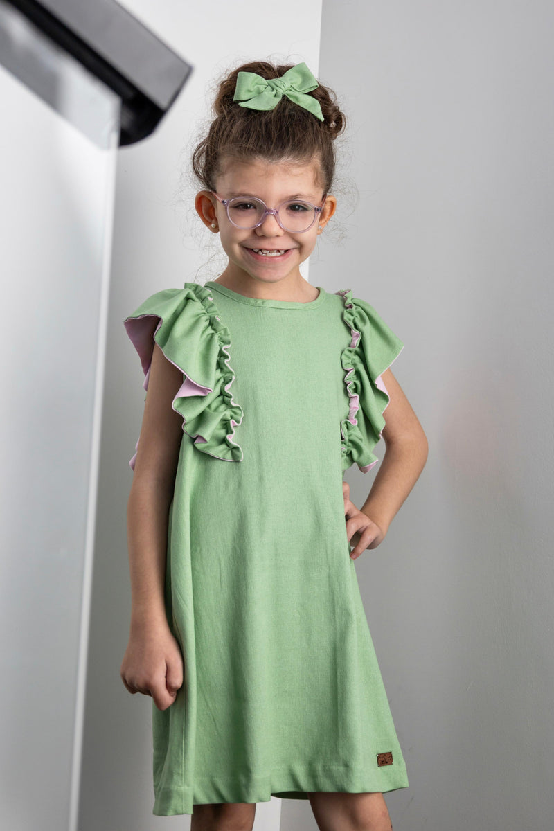 Vestido  "Flor do Caminho" Linho Verde - Nas Trilhas do Herói