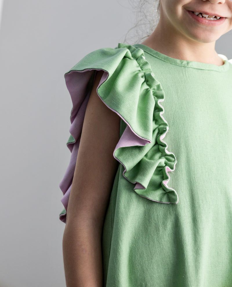 Vestido  "Flor do Caminho" Linho Verde - Nas Trilhas do Herói