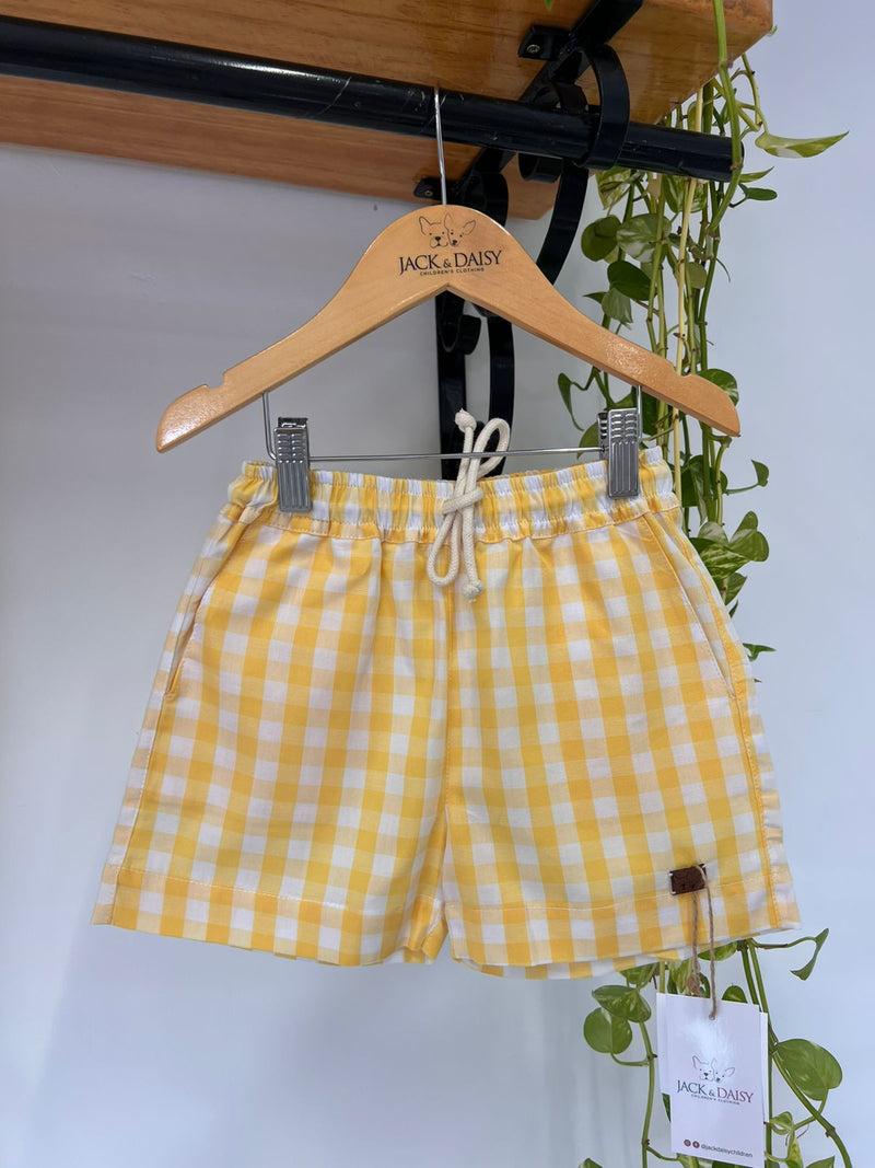 Short Brincadeira De Rua Xadrez Amarelo 100% Algodão