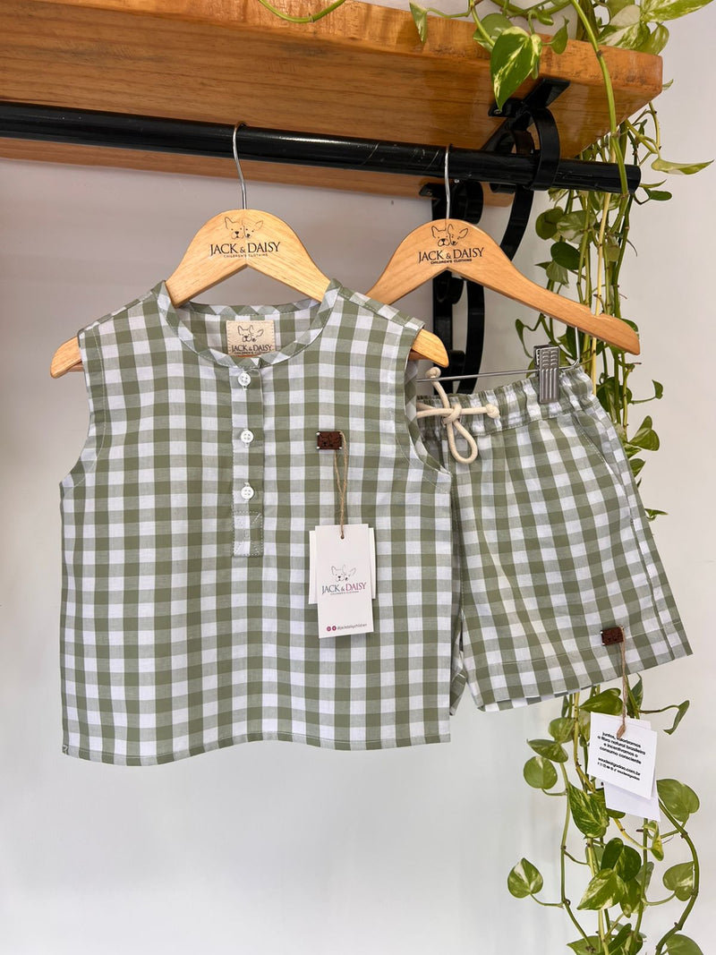 Bata Brincadeira De Rua Xadrez Verde 100% Algodão