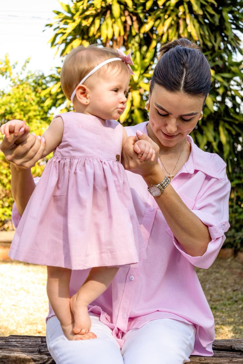 Vestido Lia Rosa Bebê 100% Algodão