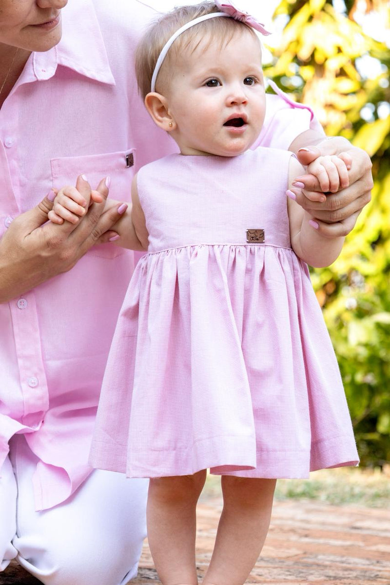 Vestido Lia Rosa Bebê 100% Algodão