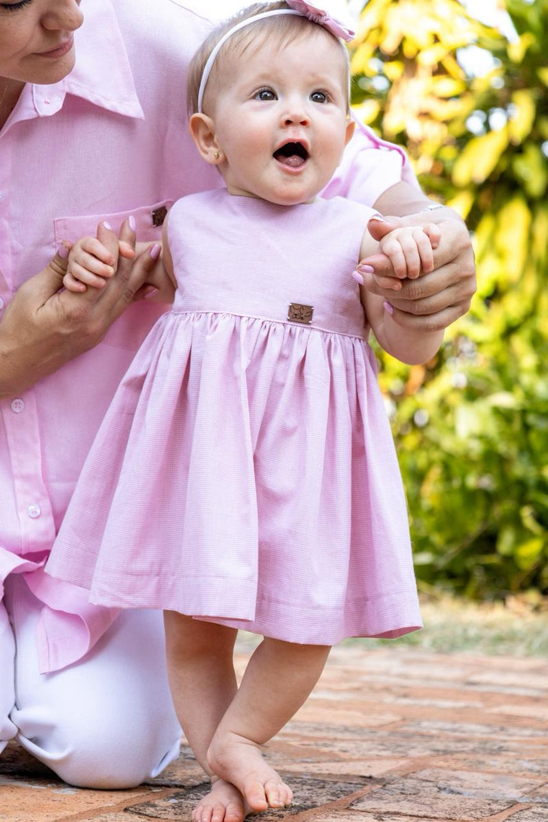 Vestido Lia Rosa Bebê 100% Algodão