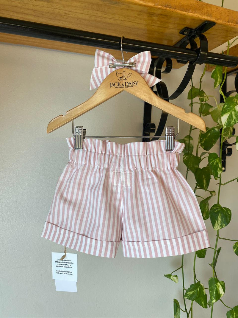 Short Clochard Listrado Rose 100% Algodão