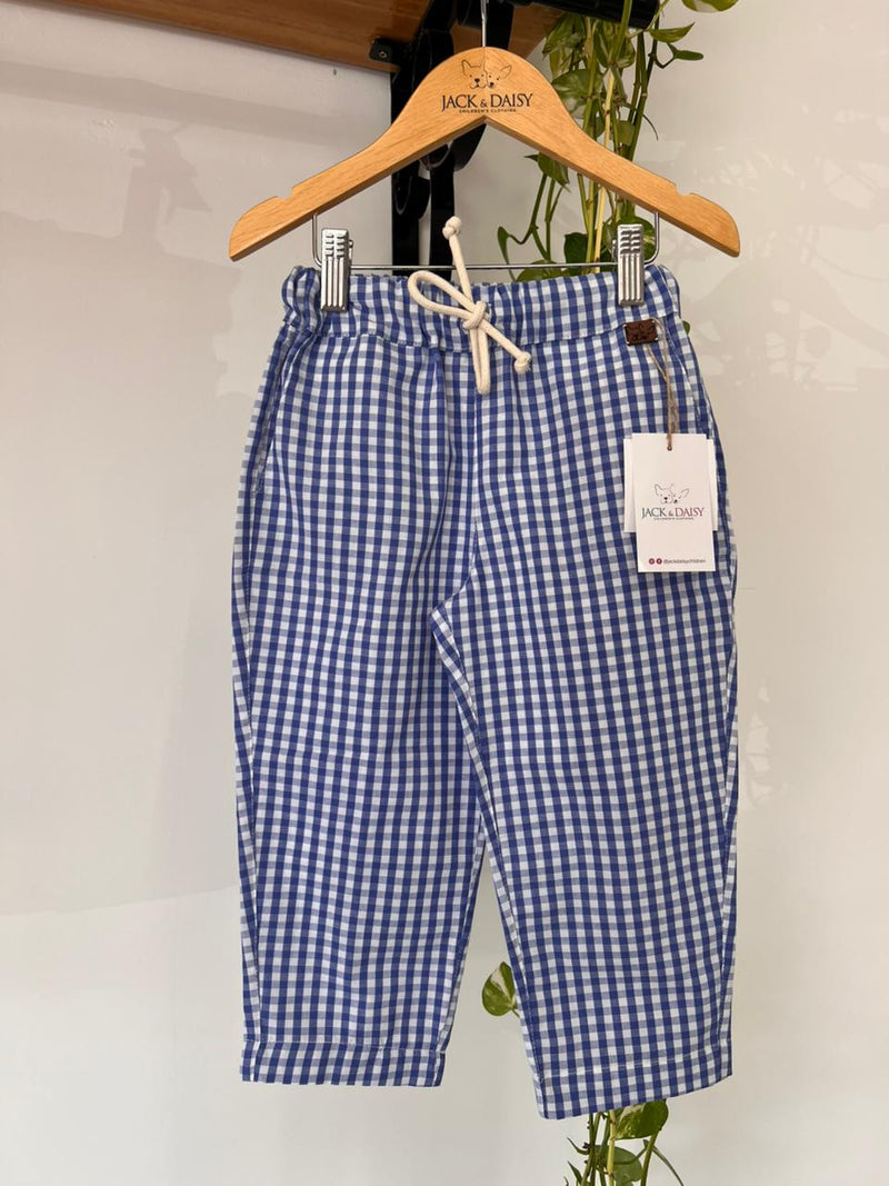 Calça Guri Do Campo Vichy Azul Roial 100% Algodão
