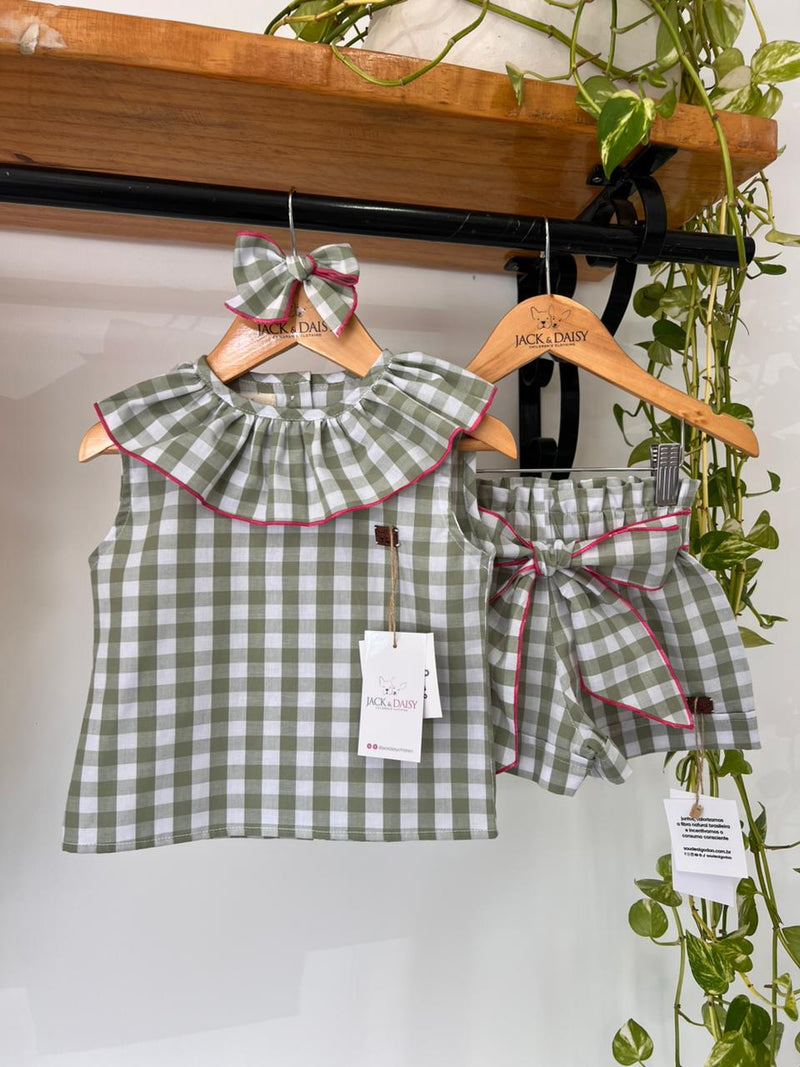 Conjunto Doce Infância  Xadrez Verde100% Algodão