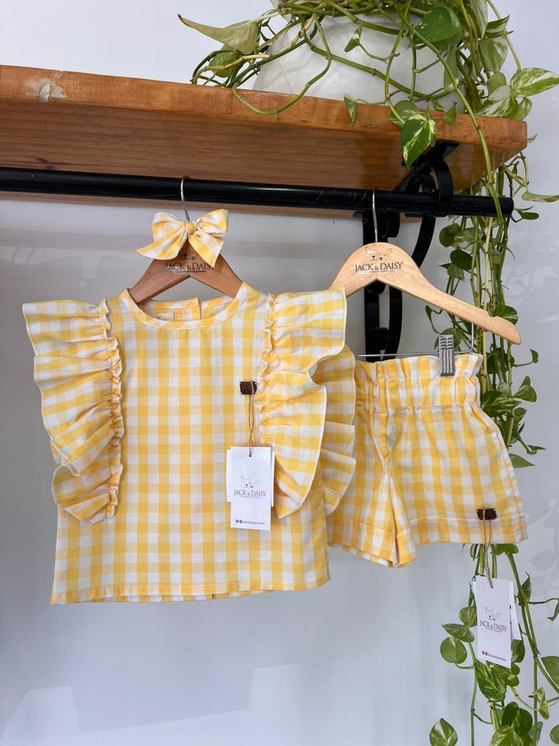 Conjunto Sonho De Criança Xadrez Amarelo 100% Algodão