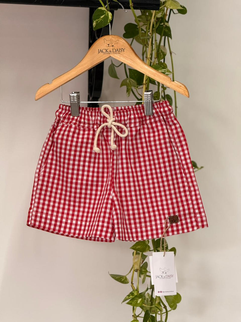 Short Thomas Vichy Vermelho 100% Algodão