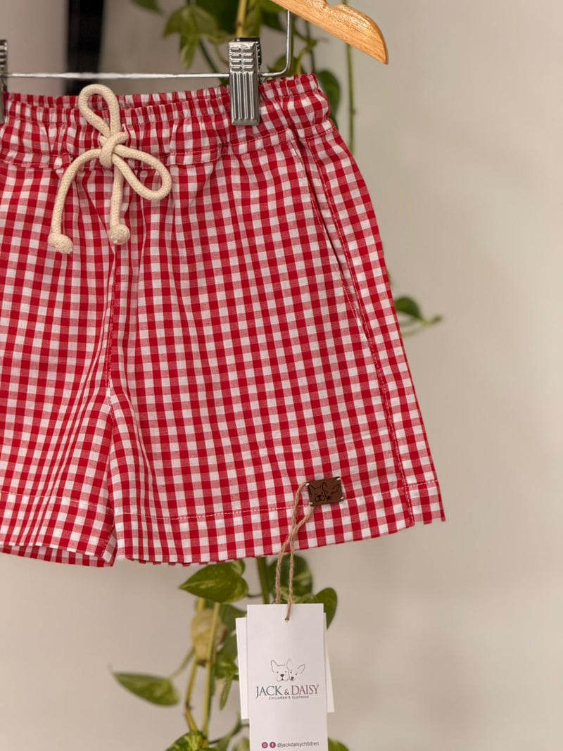 Short Thomas Vichy Vermelho 100% Algodão