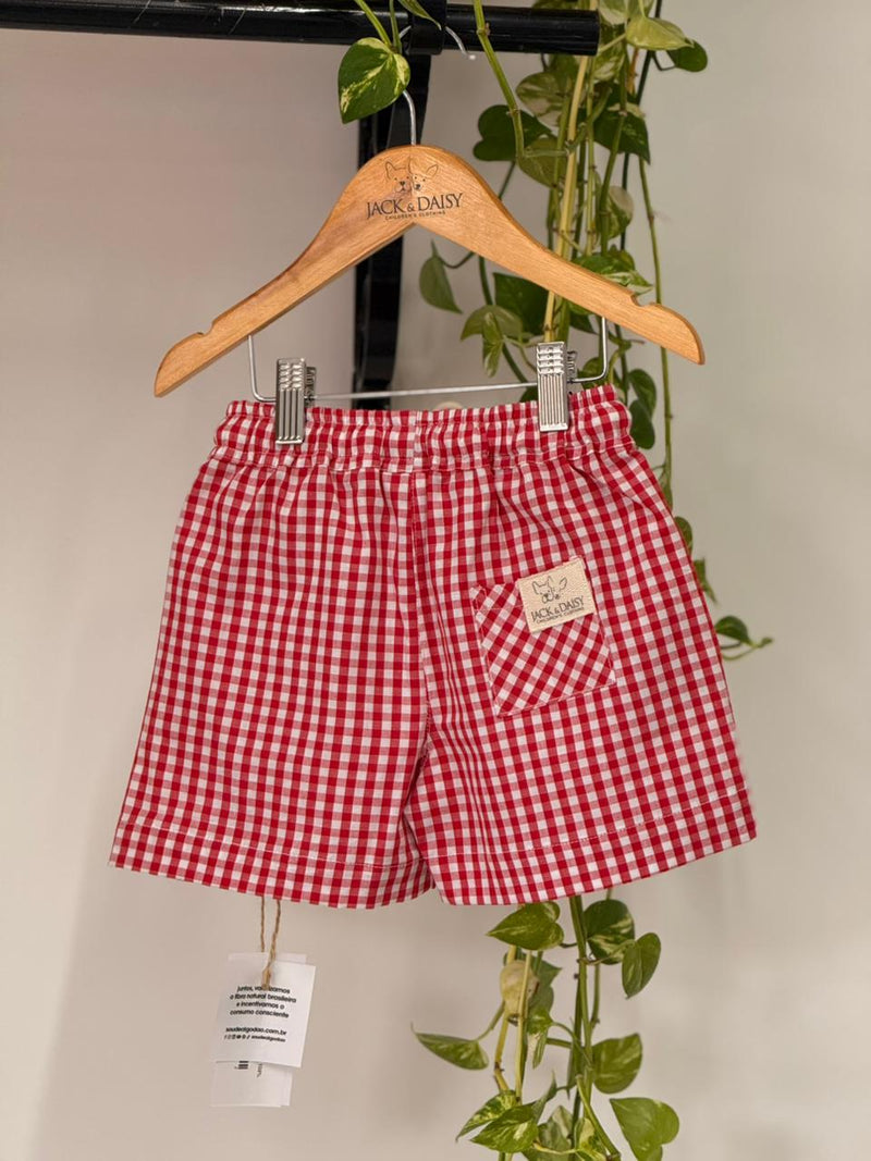 Short Thomas Vichy Vermelho 100% Algodão