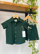 Camisa Augusto Manga Curta Verde Musgo 100% Algodão
