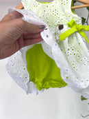 Body Vestido Antonella Laise/ Verde Fluorescente 100% Algodão- Coleção Infância em Cores