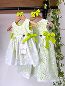 Body Vestido Antonella Laise/ Verde Fluorescente 100% Algodão- Coleção Infância em Cores