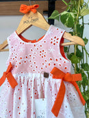 Body Vestido Antonella Laise/ Laranja Fluorescente 100% Algodão- Coleção Infância em Cores