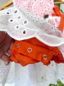 Body Vestido Antonella Laise/ Laranja Fluorescente 100% Algodão- Coleção Infância em Cores