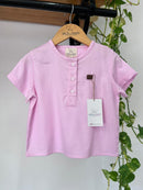 Bata Miguel Manga Curta Linho Rosa Bebê