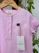 Bata Miguel Manga Curta Linho Rosa Bebê