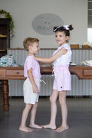 Short Clochard Linho Rosa Bebê