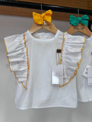 Bata Filha Meu Primeiro Campo Branca/Amarelo 100% Algodão