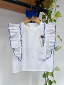 Bata Filha Meu Primeiro Campo Branca/Azul 100% Algodão