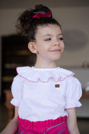 Bata Clara Manga Bufante Branca com Pink 100% Algodão- Coleção Infância em Cores
