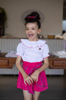 Bata Clara Manga Bufante Branca com Pink 100% Algodão- Coleção Infância em Cores