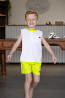Bata Cavada Branca/ Verde Fluorescente 100% Algodão- Coleção Infância em Cores